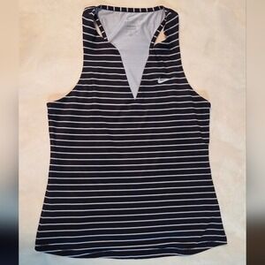 Nike Dri-Fit Black White Striped Athletic Tank Top Women's Size L Activewear